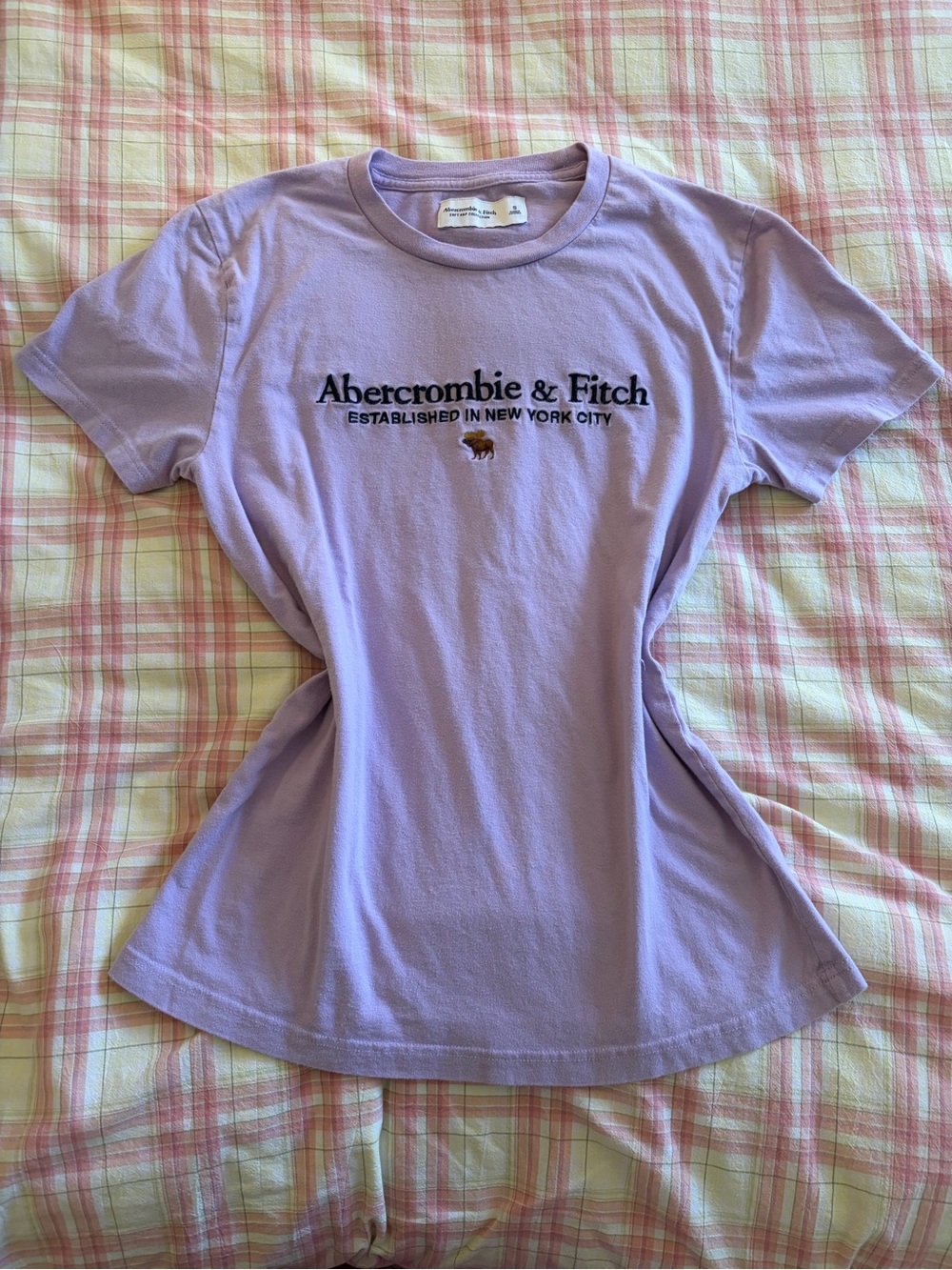 Y2K Style Abercrombie & Fitch Embroidered Logo Tee in Pastel Purple